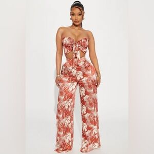 Fashion Nova Rust and White Tropical Pant Set